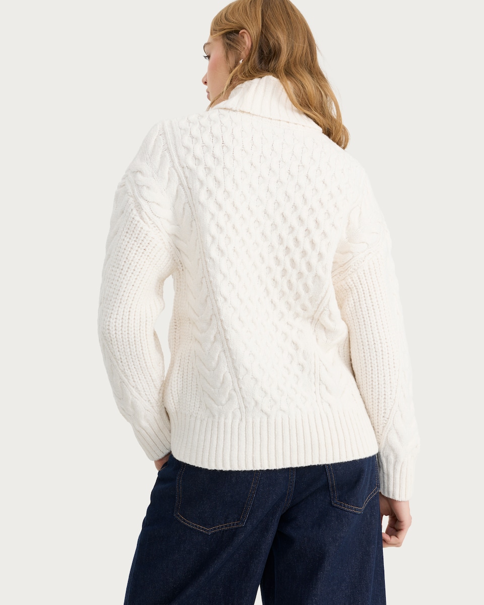 image 1 of F&F Cable Knit Roll Neck Slouchy Jumper in Neutral