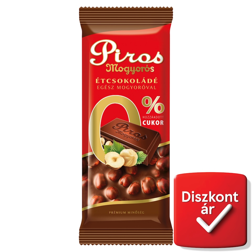 Piros Mogyorós étcsokoládé egész mogyoróval hozzáadott cukor nélkül 70 g