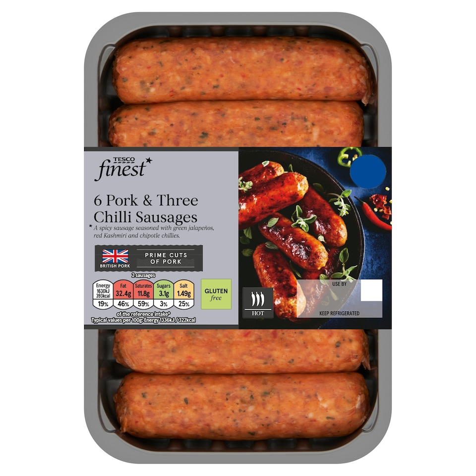Tesco Finest Pork & Three Chilli Sausages 400g