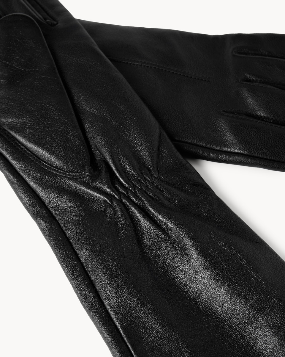 image 1 of F&F Leather Long Gloves in Black