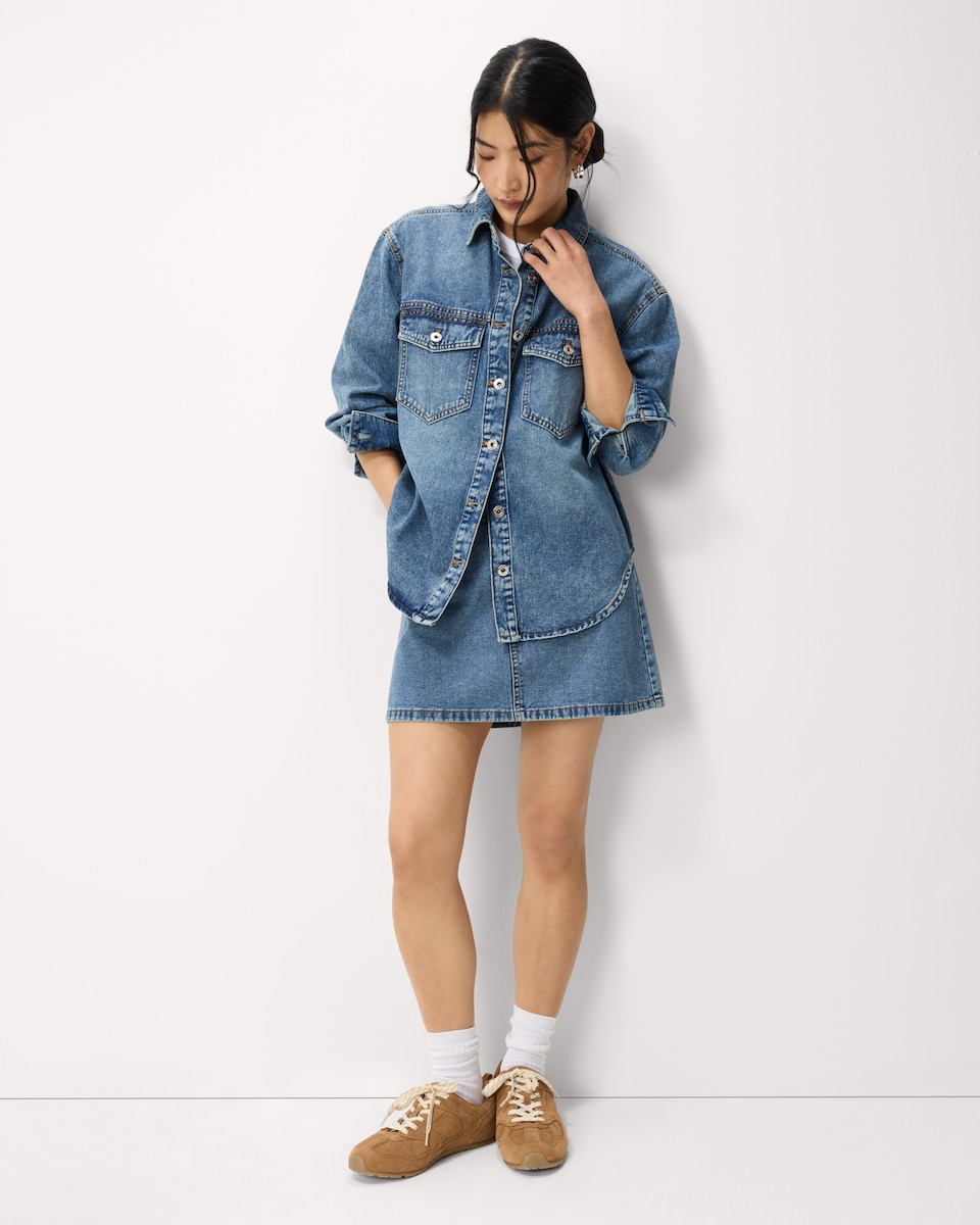 image 1 of F&F Pure Cotton Button Up Denim Shirt in Blue