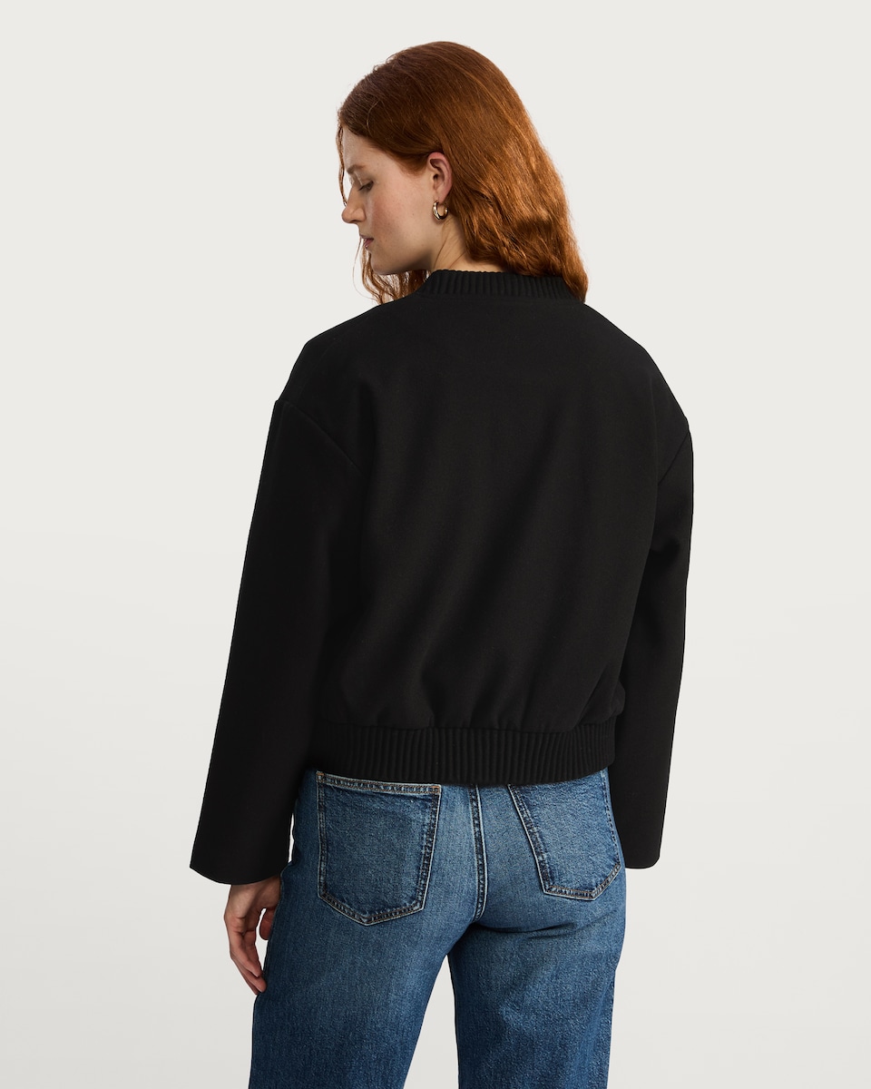 image 1 of The F&F Edit Ribbed Collar Buttoned Jacket in Black