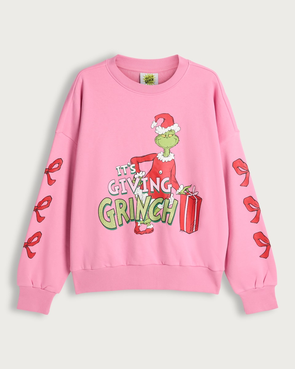 The Grinch Cotton Rich Slogan Sweatshirt in Pink