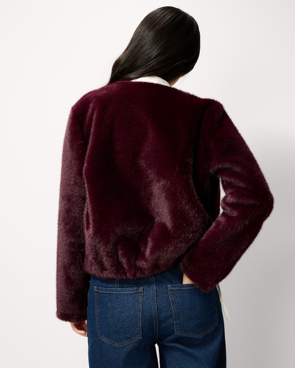 image 1 of F&F Faux Fur Zip Up Short Jacket in Purple