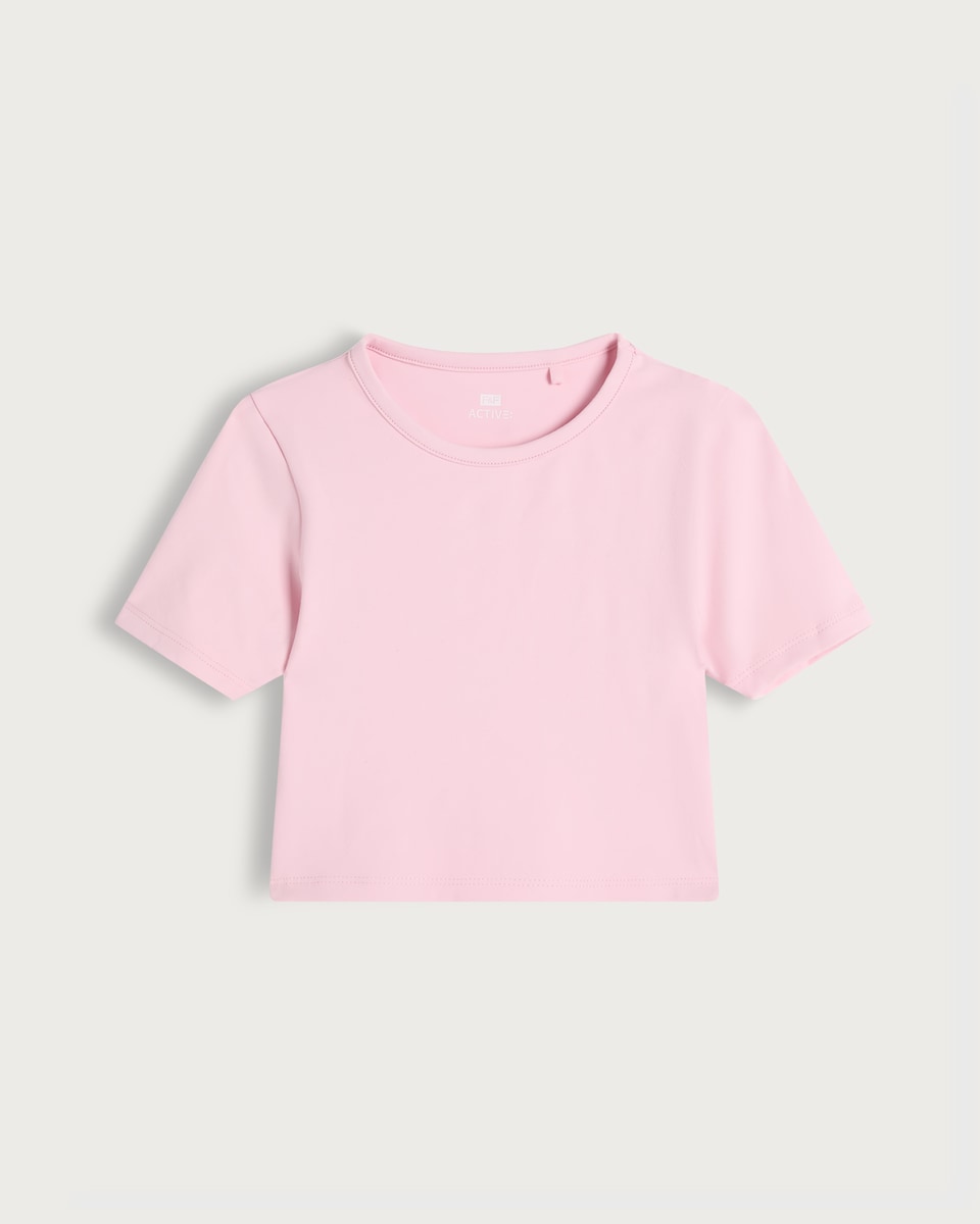 image 1 of F&F Active Girls Cropped Short Sleeved T-Shirt in Pink