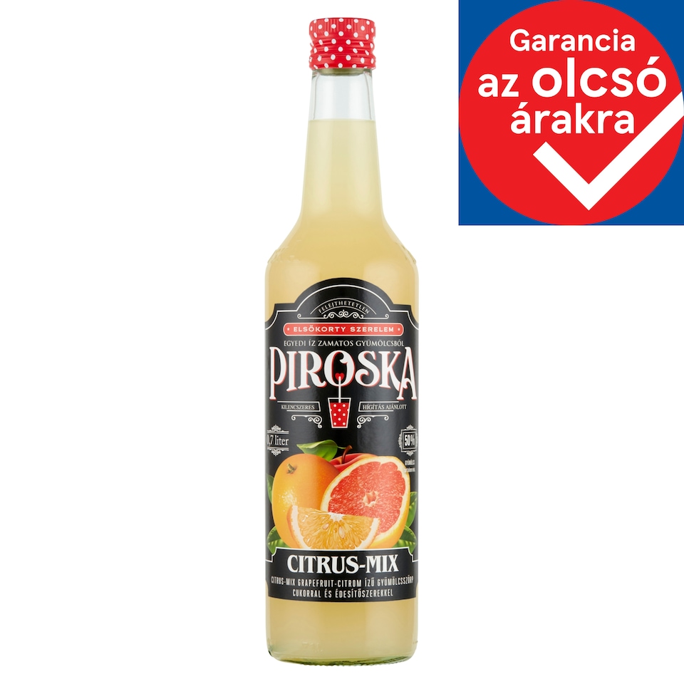 Piroska Citrus-Mix Grapefruit-Lemon Flavoured Fruit Syrup with Sugar and Sweeteners 0,7 l