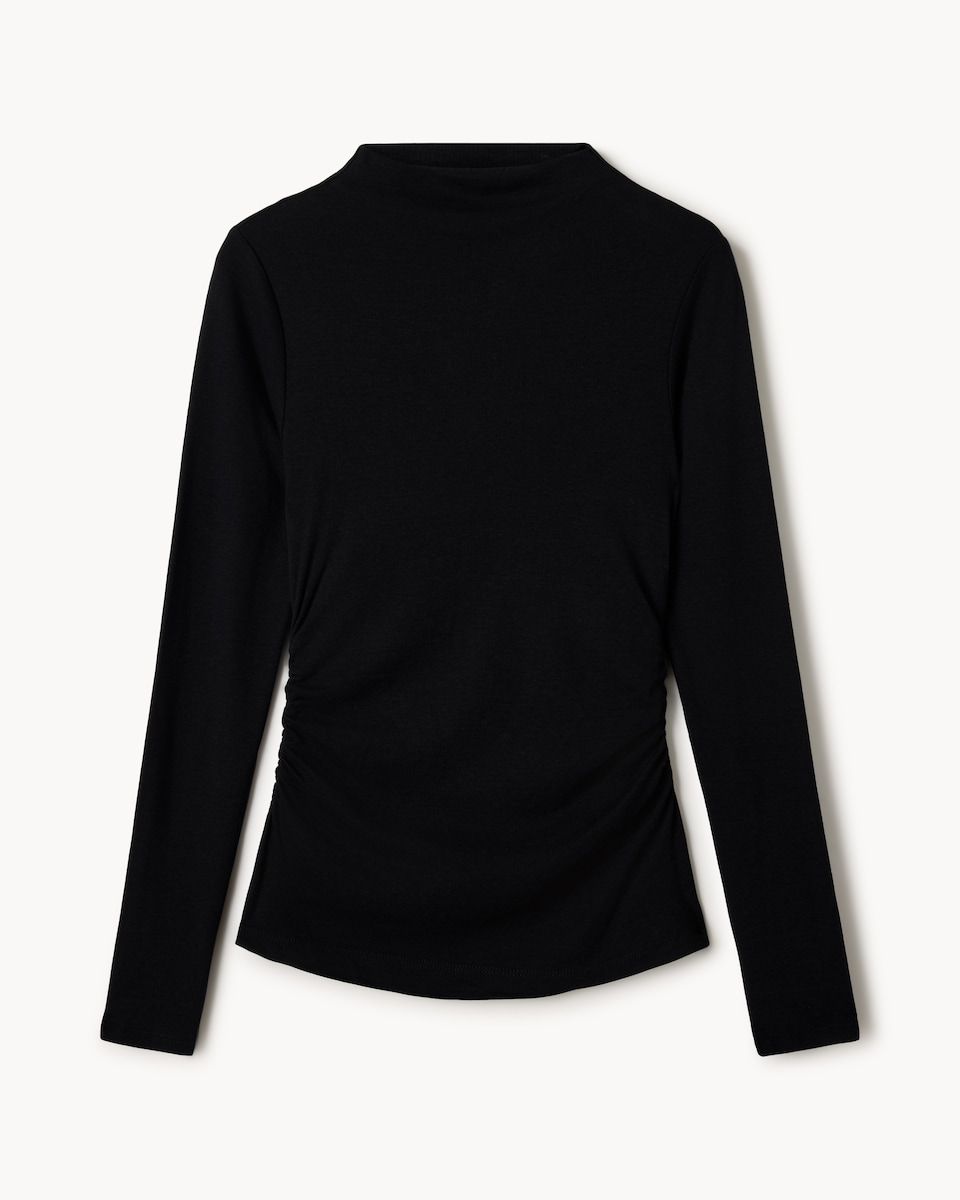 image 1 of F&F Ruched Side Long Sleeved Top in Black