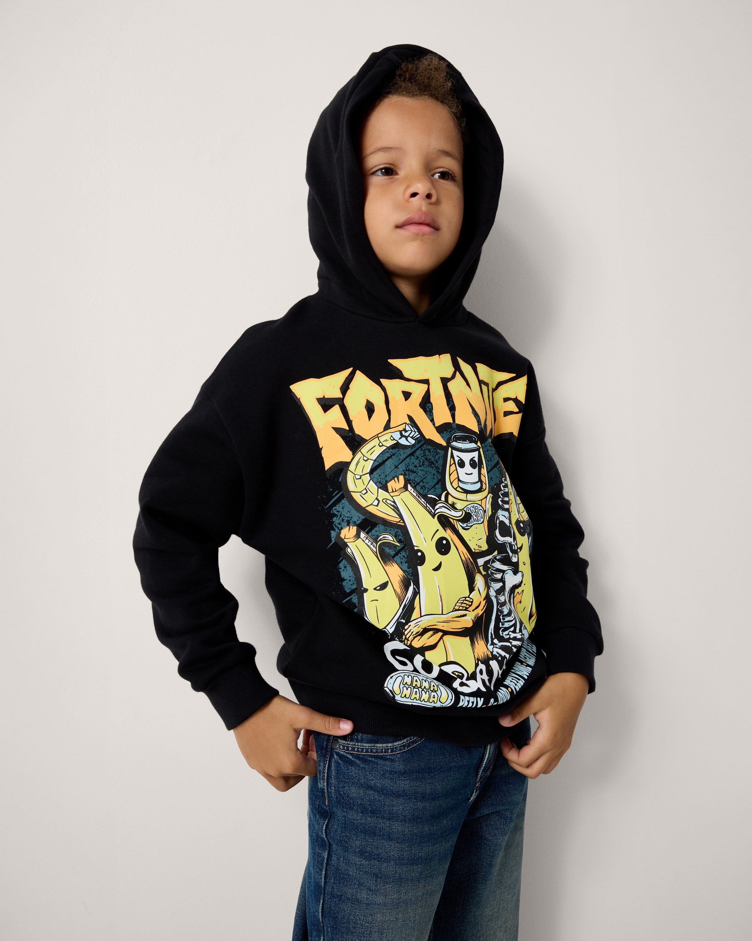 Fortnite Cotton Rich Printed Hoodie in Black