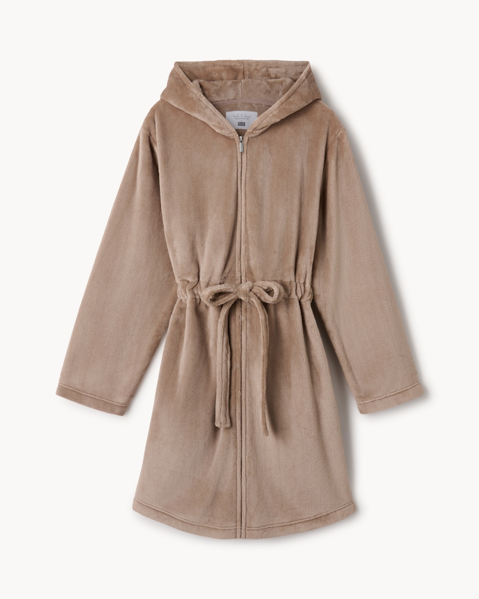 image 1 of F&F Fleece Zip Up Dressing Gown in Neutral
