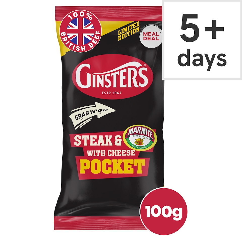GINSTERS STEAK & MARMITE WITH CHEESE POCKET 100G