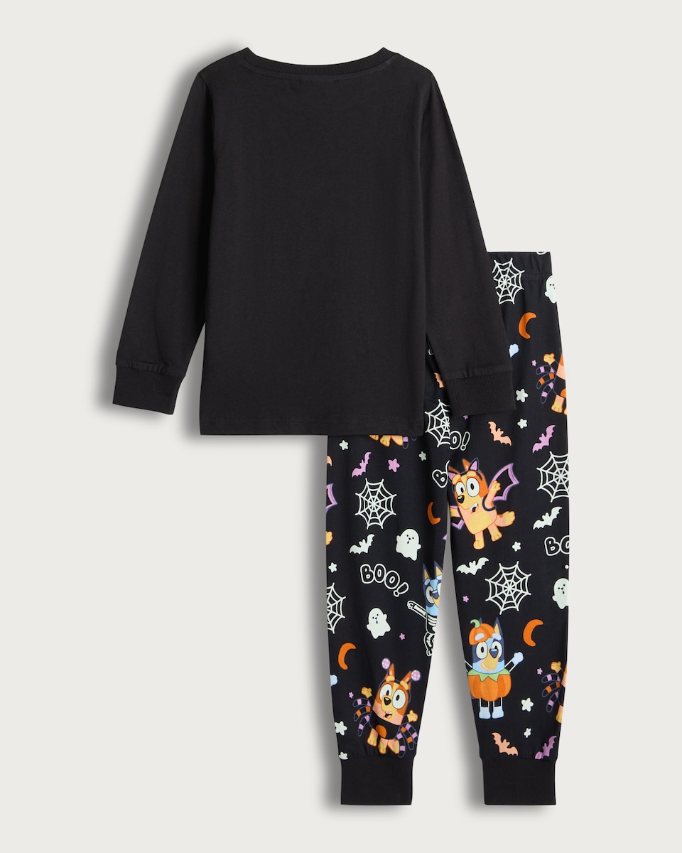image 1 of Bluey Glow in the Dark Halloween Print Pyjama Set in Multi