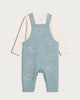 image 1 of F&F Baby 2-Piece Cotton Rich Embroidered Dinosaur Dungarees and Bodysuit Set in Green