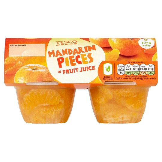 Tesco Mandarin Pieces In Fruit Juice 4X120g Tesco Groceries