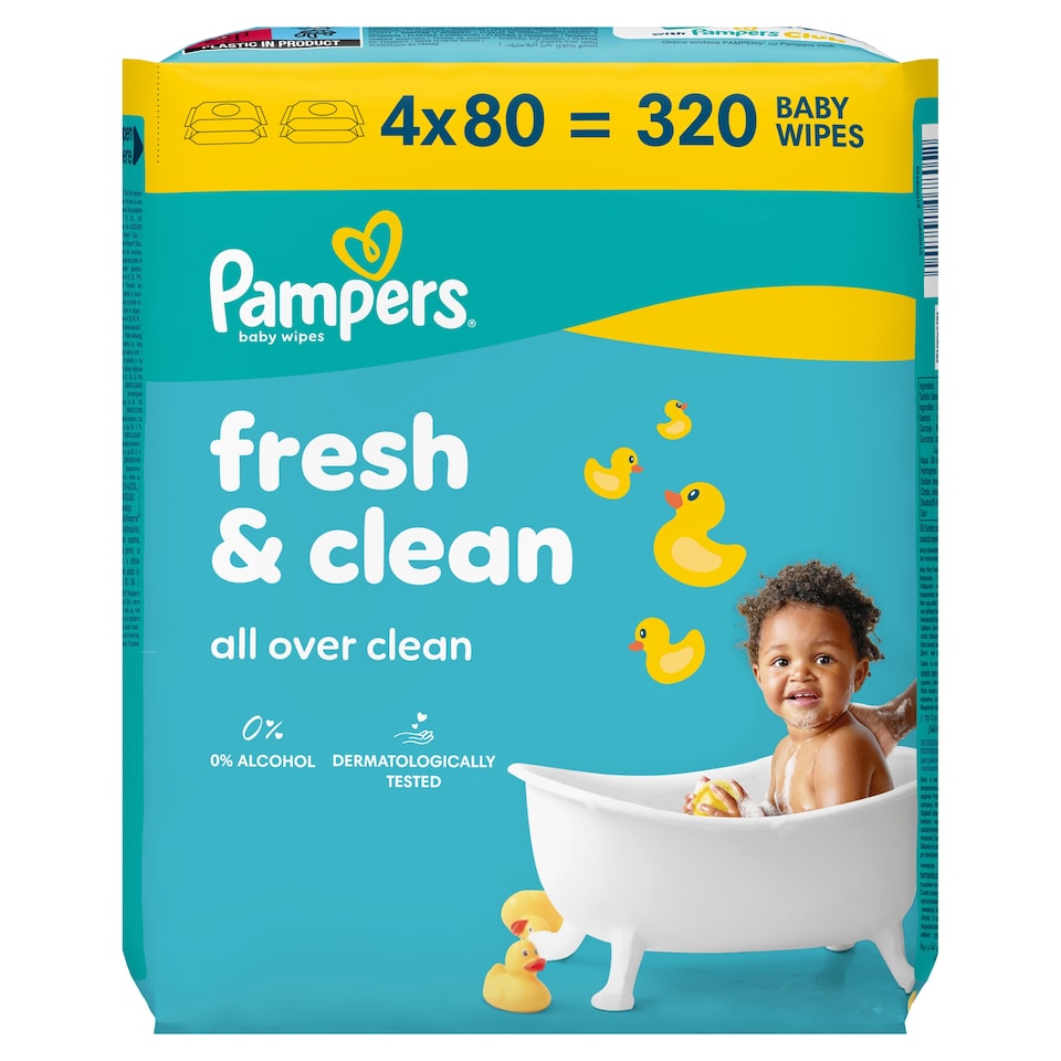 Pampers Fresh Clean Baby Nedves Törlőkendő, 4 Csomag x 80 Törlőkendő  db Baba Nedves Törlőkendő  1. kép