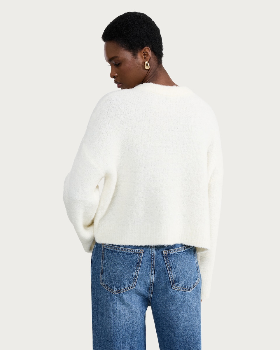 image 1 of F&F Boucle Textured Button Front Cardigan with Wool in Cream