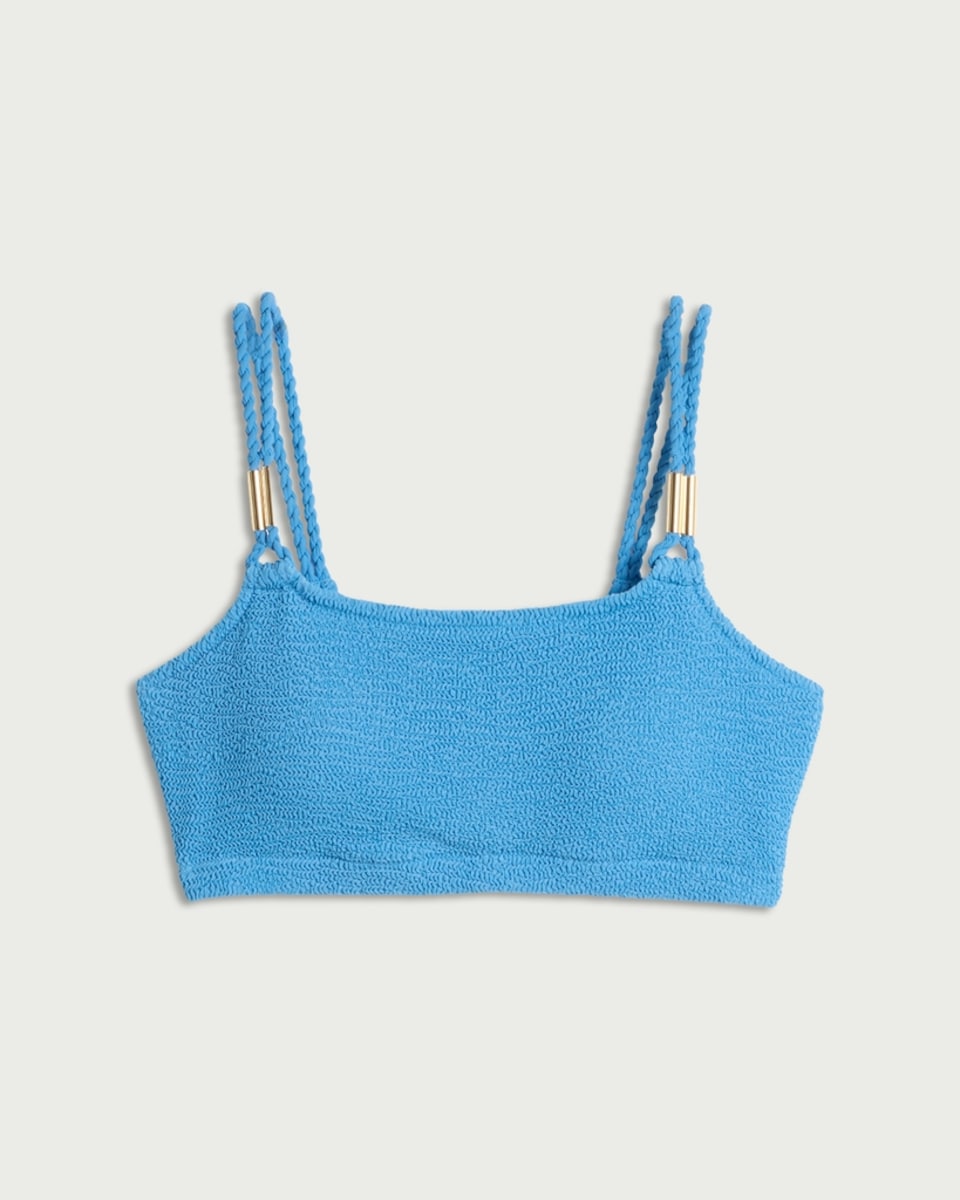 image 1 of F&F Crinkle Textured Bikini Top in Blue