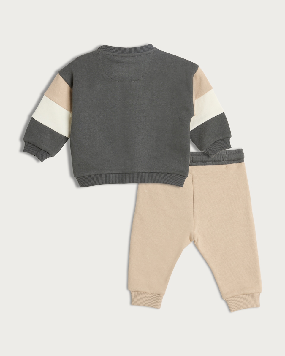 image 1 of F&F Baby 2-Piece Cotton Rich Colour Block Sweatshirt and Joggers Set in Neutral