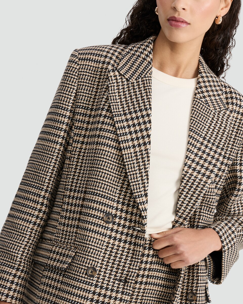 image 1 of The F&F Edit Houndstooth Print Double Breasted Blazer in Brown