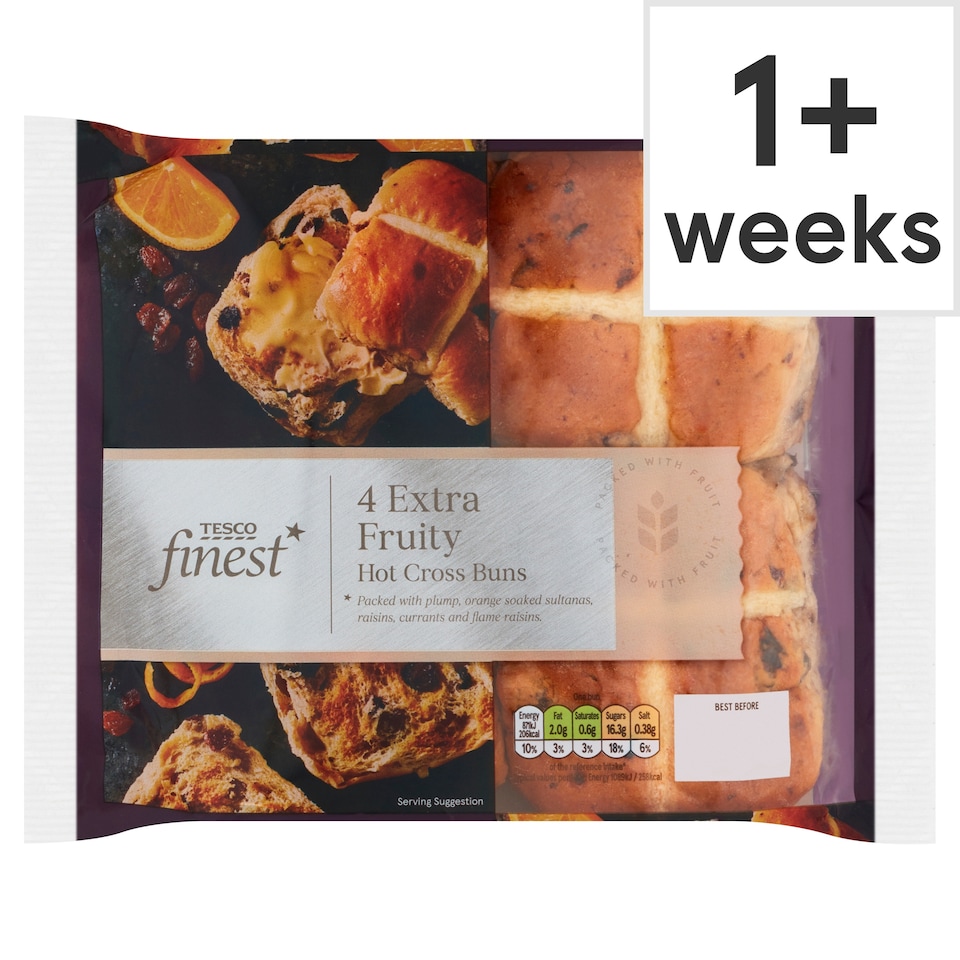 Tesco Finest Extra Fruity Hot Cross Buns 4 pack