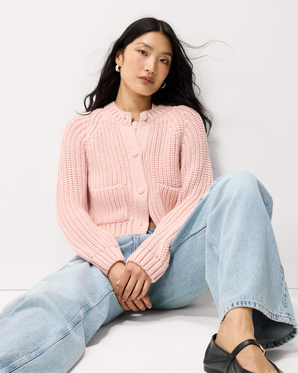 image 1 of F&F Chunky Knitted Cardigan in Pink