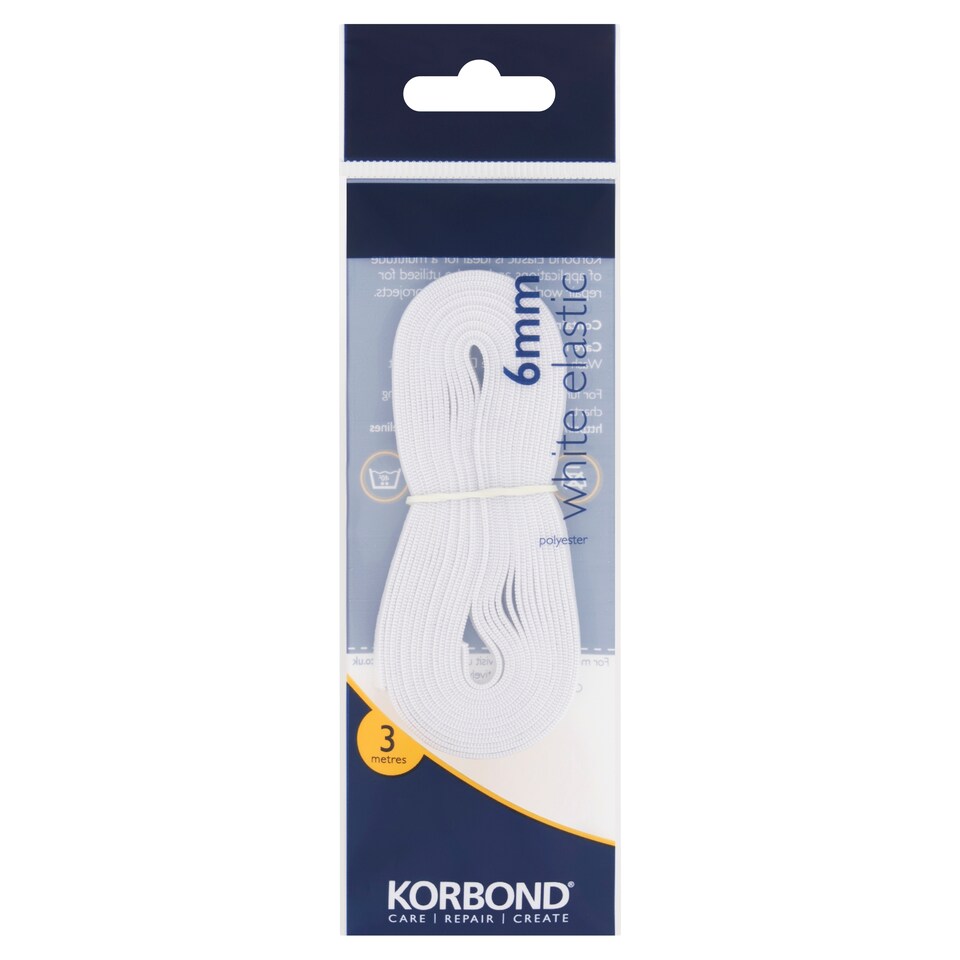 Korbond White Elastic 6mm x 3 Metres