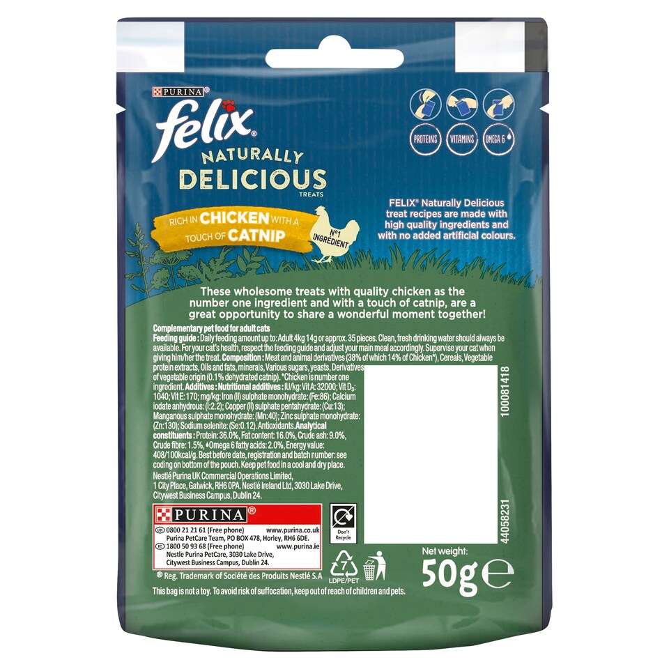 image 1 of Felix Naturally Delicious Cat Treat Chicken & Catnip 50G