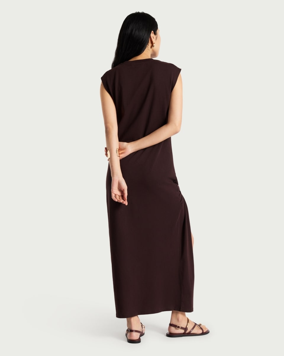 image 1 of F&F Pure Cotton Split Hem Sleeveless Midi Dress in Chocolate