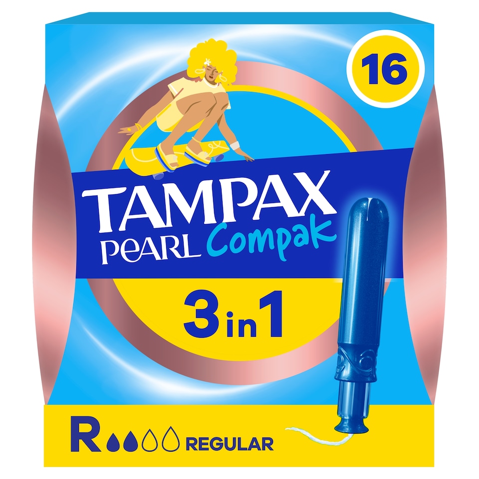 image 1 of Tampax Pearl Compak Regular Tampons with Applicator 16 Pack