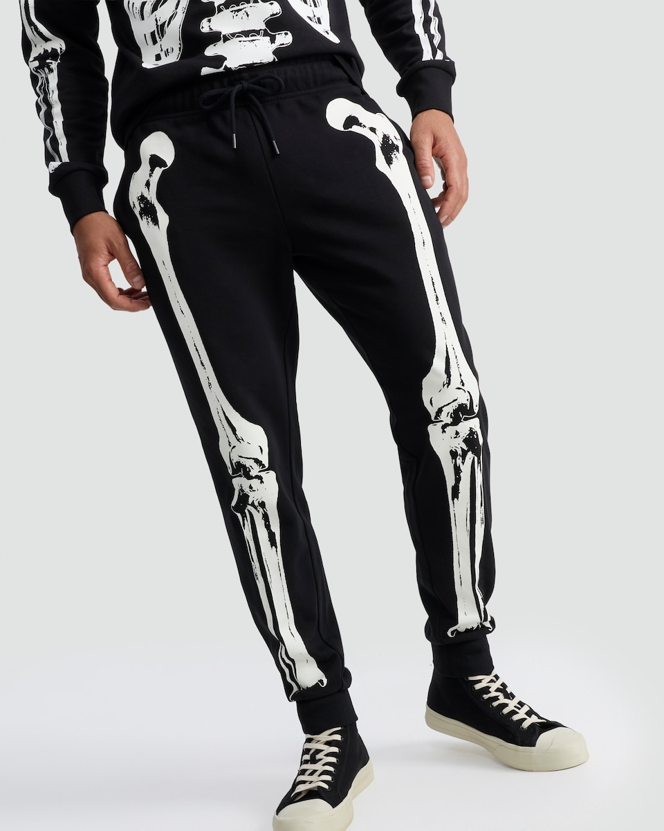 image 1 of F&F Cotton Rich Skeleton Print Cuffed Co-ord Joggers in Black