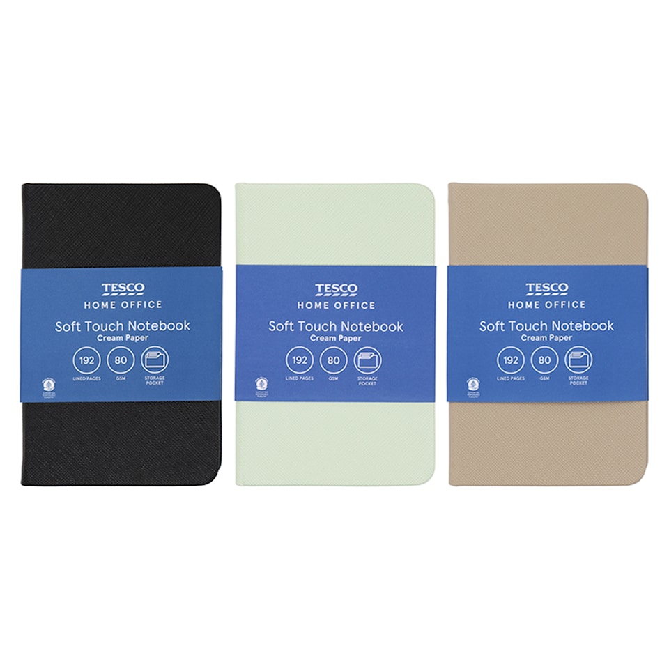 Tesco A6 Soft Touch Notebook 192 Pages - Assorted