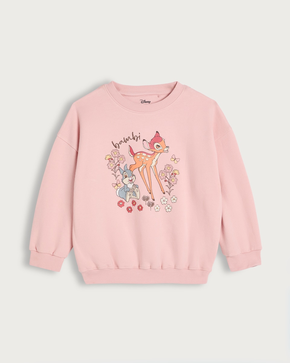 image 1 of Disney Bambi Cotton Rich Crew Neck Sweatshirt in Pink