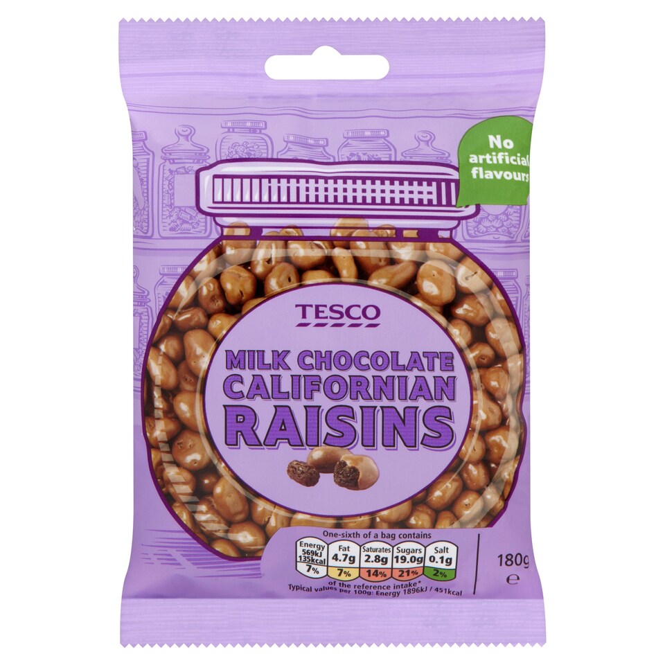 Tesco Milk Chocolate Raisins 180G