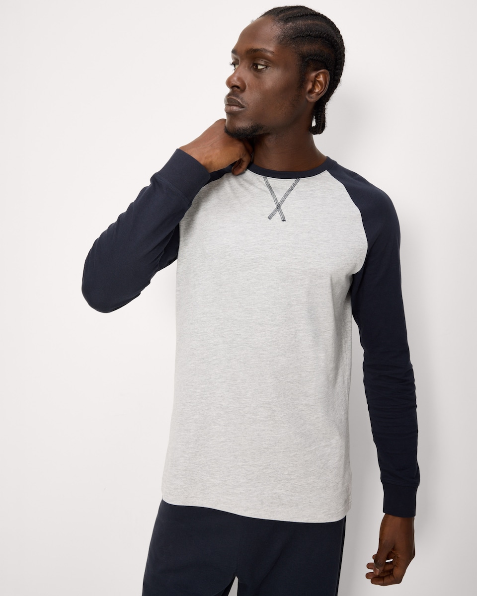 image 1 of F&F Cotton Rich Raglan Pyjama Set in Navy