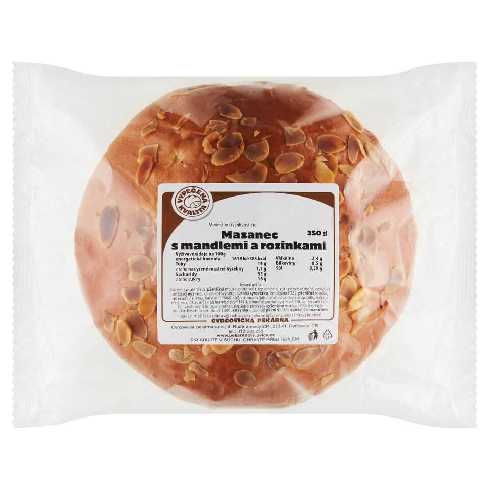 Cvrčovická Pekárna Mazanec s mandlemi a rozinkami 350g