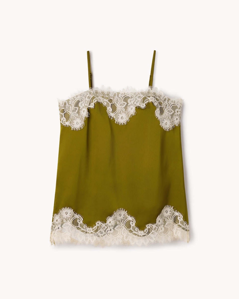 image 1 of The F&F Edit Satin Lace Trim Co-ord Cami Top in Green