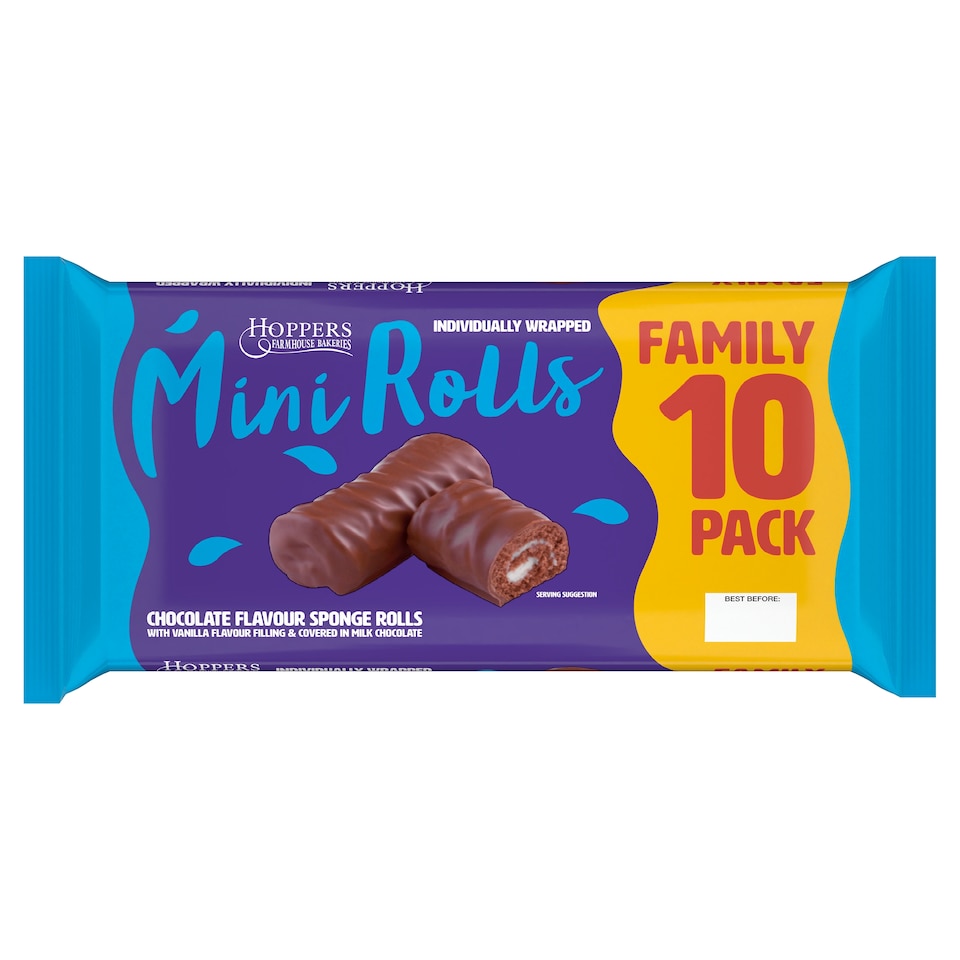 Hoppers Farmhouse Bakeries Chocolate Mini Rolls (Family Pack) 10 Pack