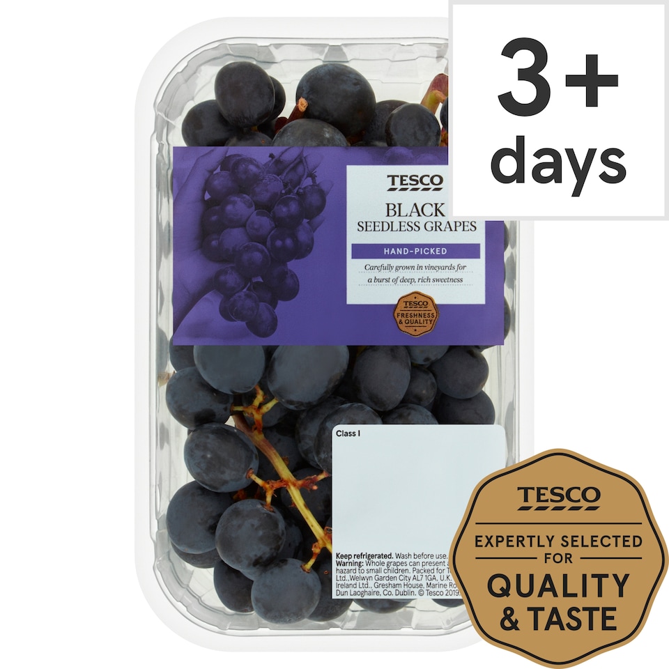image 1 of Tesco Black Seedless Grapes 500G