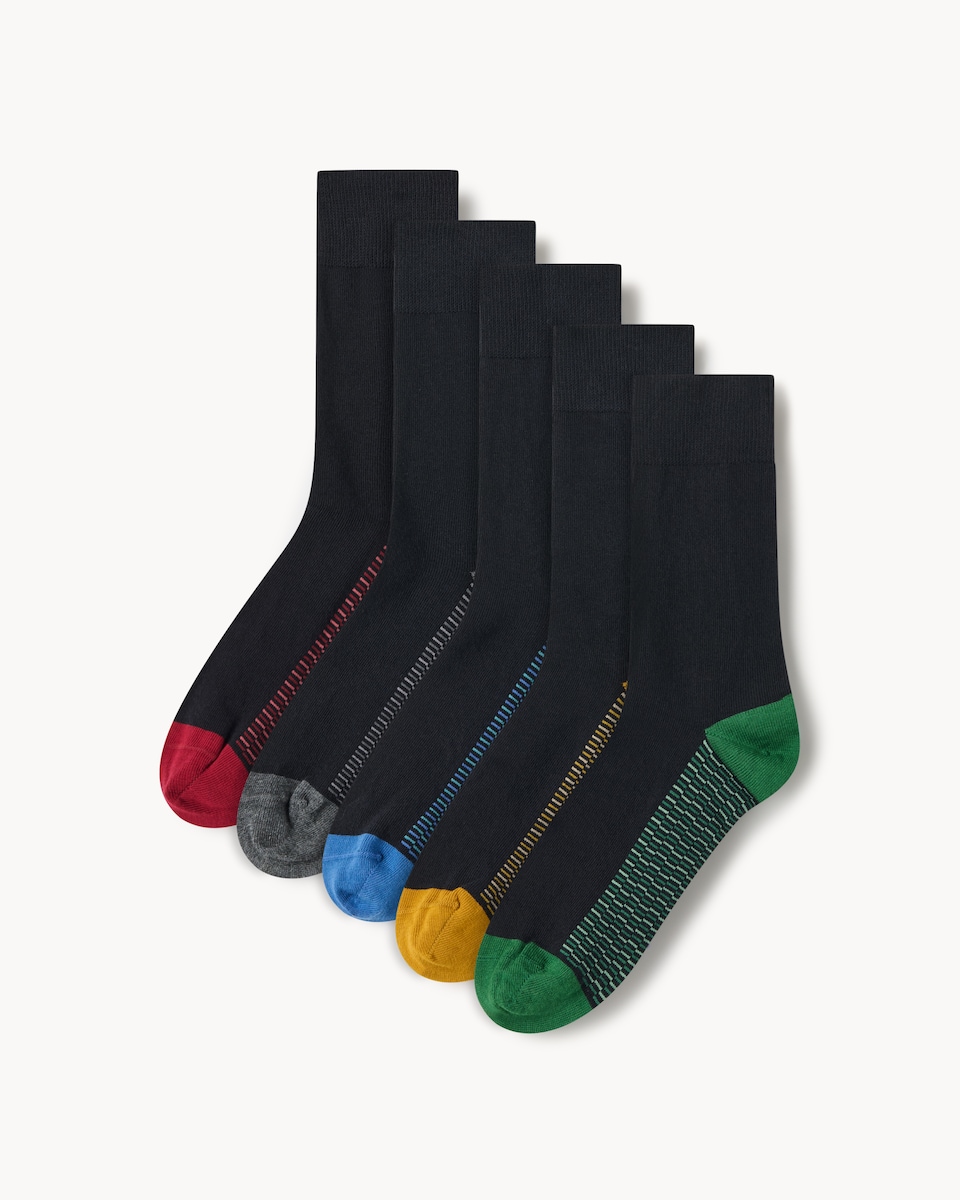 F&F 5-Pack Cotton Rich Patterned Footbed Ankle Socks in Black