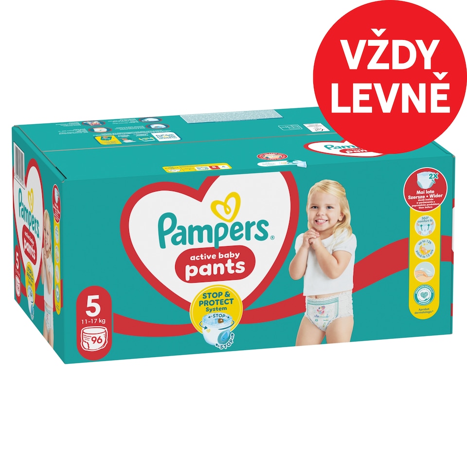 Obrázek 1 pro produkt Plenkové Kalhotky Pampers Active Baby Pants, Velikost 5, 96 Plenky, 11kg-17kg