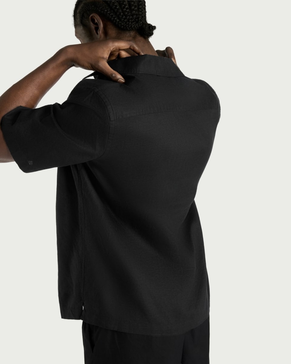 image 1 of F&F Linen Blend Relaxed Fit Shirt in Black