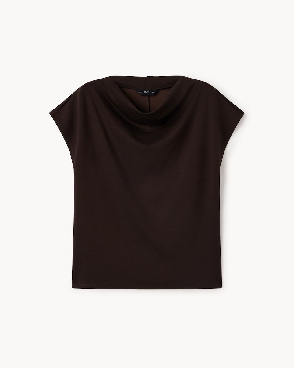 image 1 of F&F Cowl Neck T-Shirt in Brown