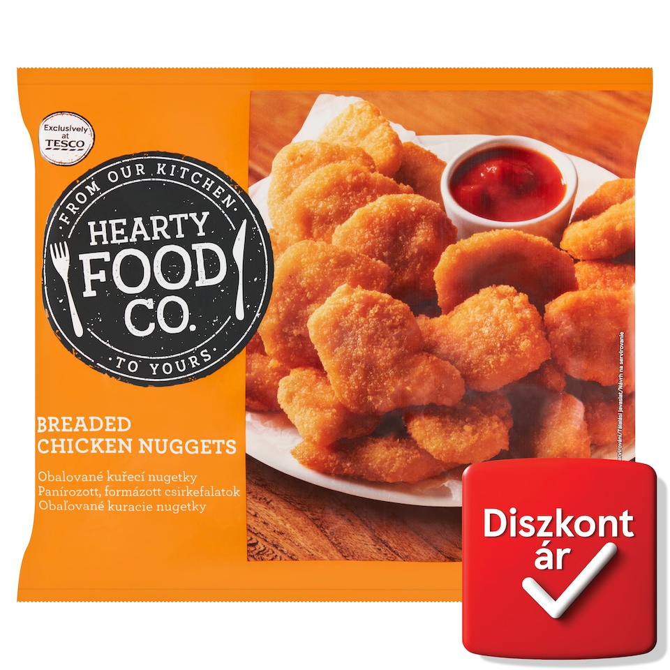 Hearty Food Co. gyorsfagyasztott darabokból formázott panírozott csirkemellfilé 500 g