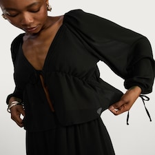 F&F Tie Detail Long Sleeved Co-ord Blouse in Black