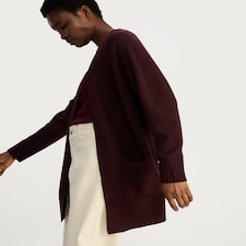F&F Patch Pocket Open Front Cardigan with Wool in Burgundy