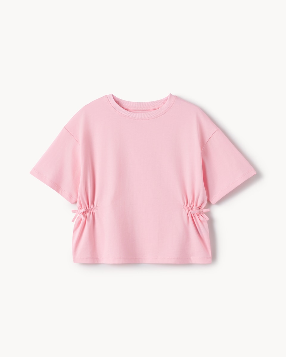 image 1 of F&F Girls Pure Cotton Ruched Side T-Shirt in Pink
