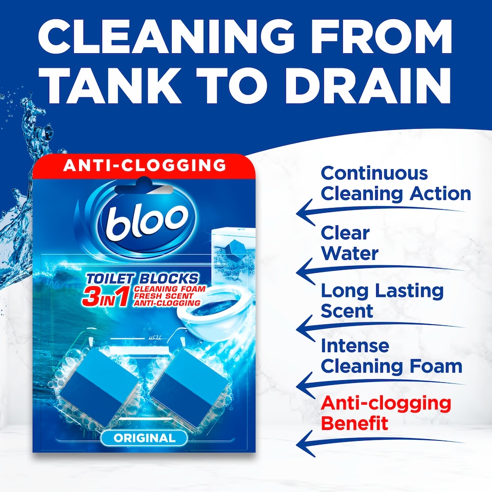 image 1 of Bloo 2in1 In-Cistern Original Blue Toilet Blocks 2 x 50g
