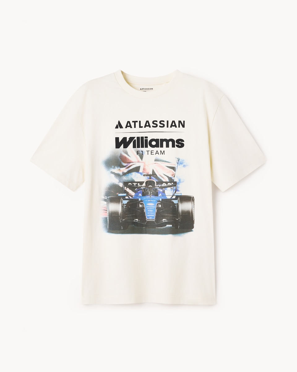 image 1 of Atlassian Williams Pure Cotton F1 T-Shirt in White