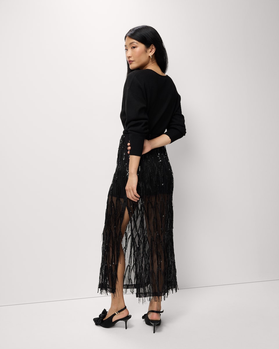 image 1 of F&F Sequin Tassel Midi Skirt in Black