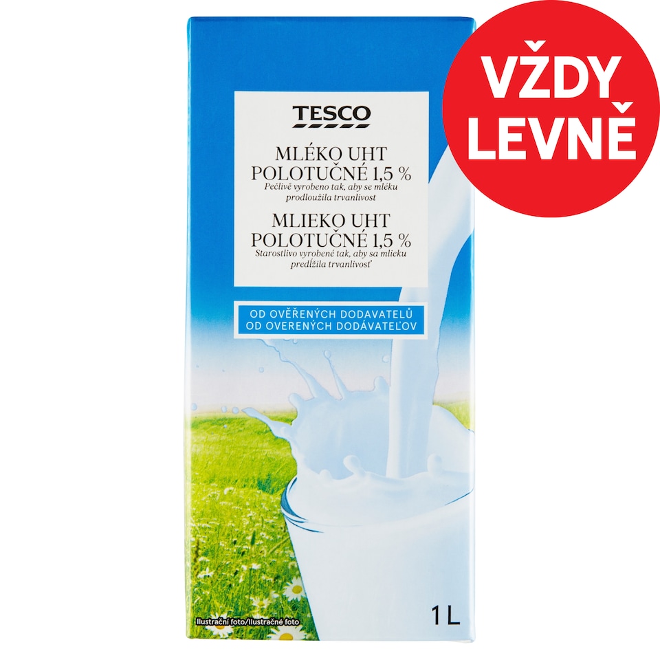Tesco Mléko UHT polotučné 1,5% 1l