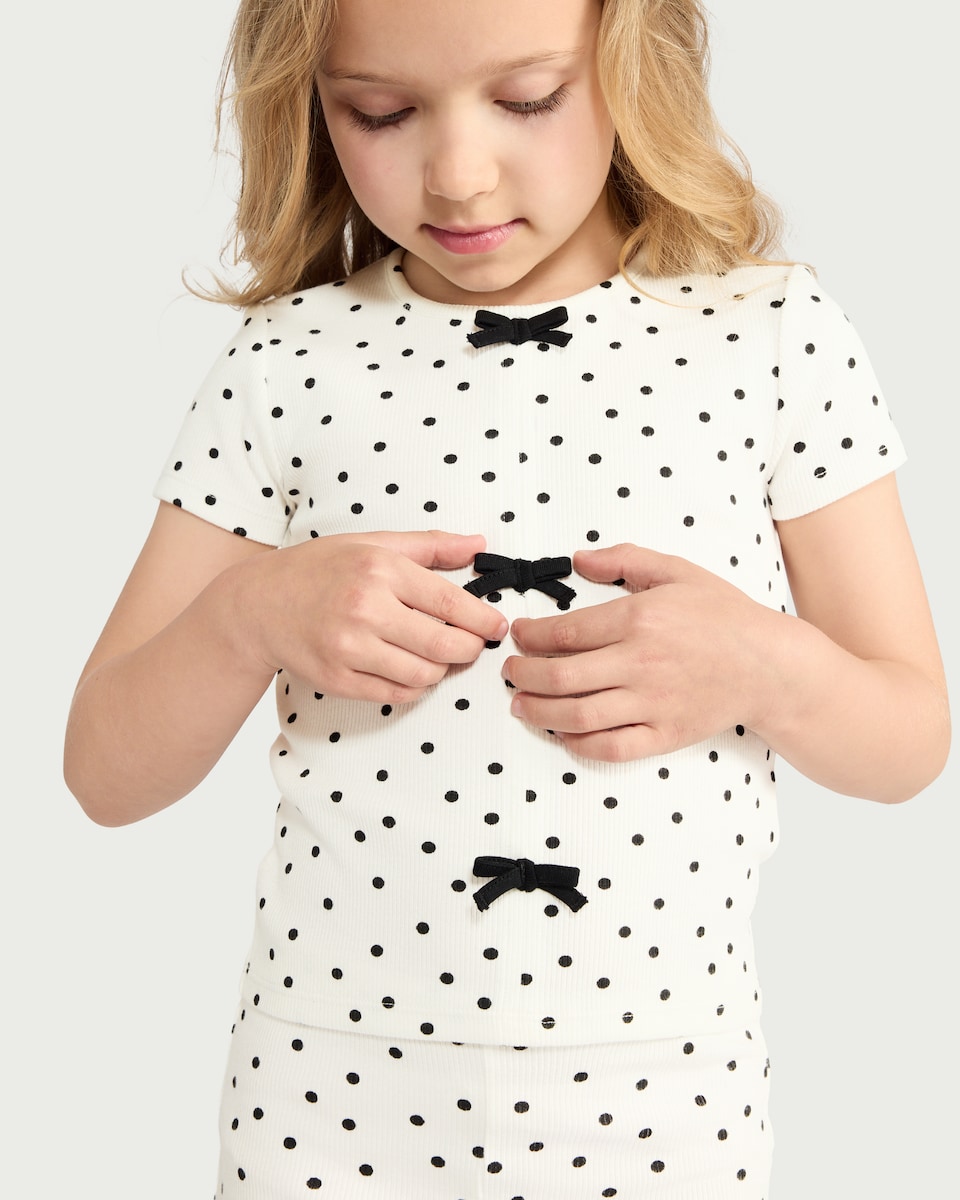 image 1 of F&F Girls 2-Piece Cotton Rich Polka Dot Set in Multi Black White